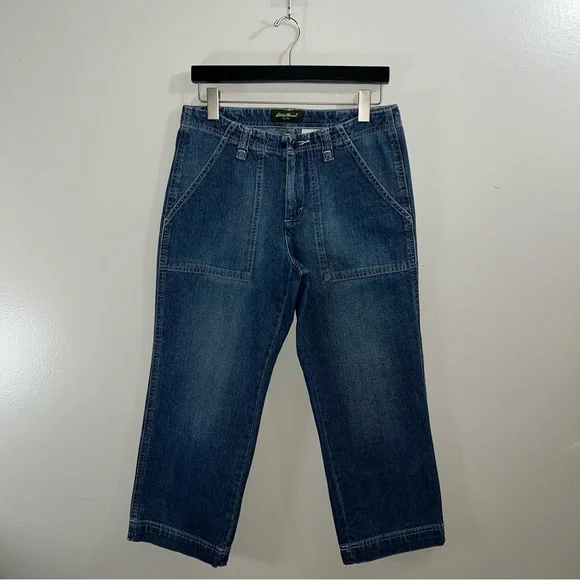 Eddie Bauer size 4 utility capris pants in dark wash denim - Picture 1 of 5